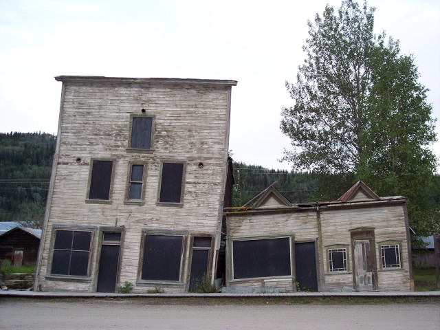 Building with frost heaves in Dawson City, Yukon